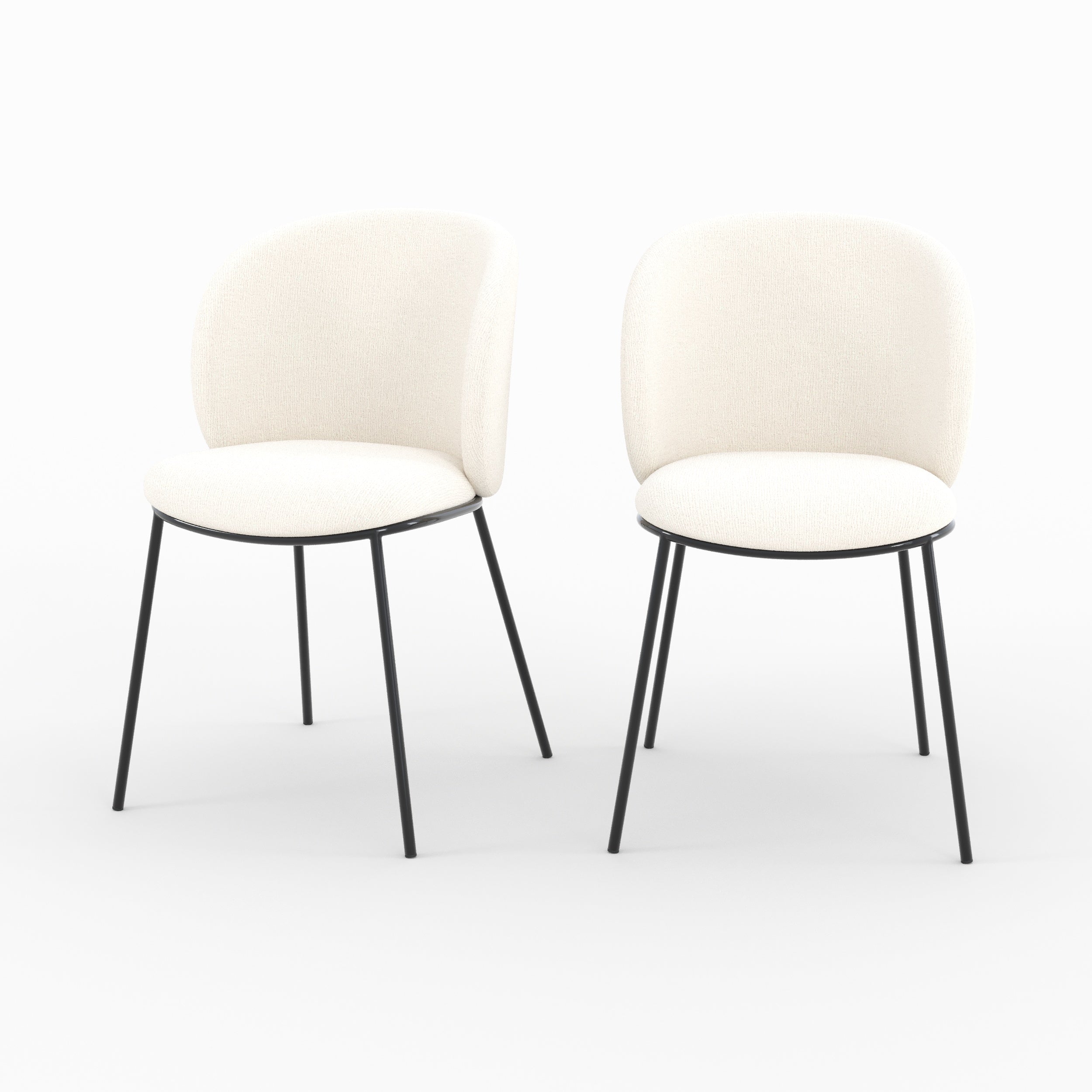 Bulle - Set of 2 Chairs in Soft White Fabric, Black Metal Legs