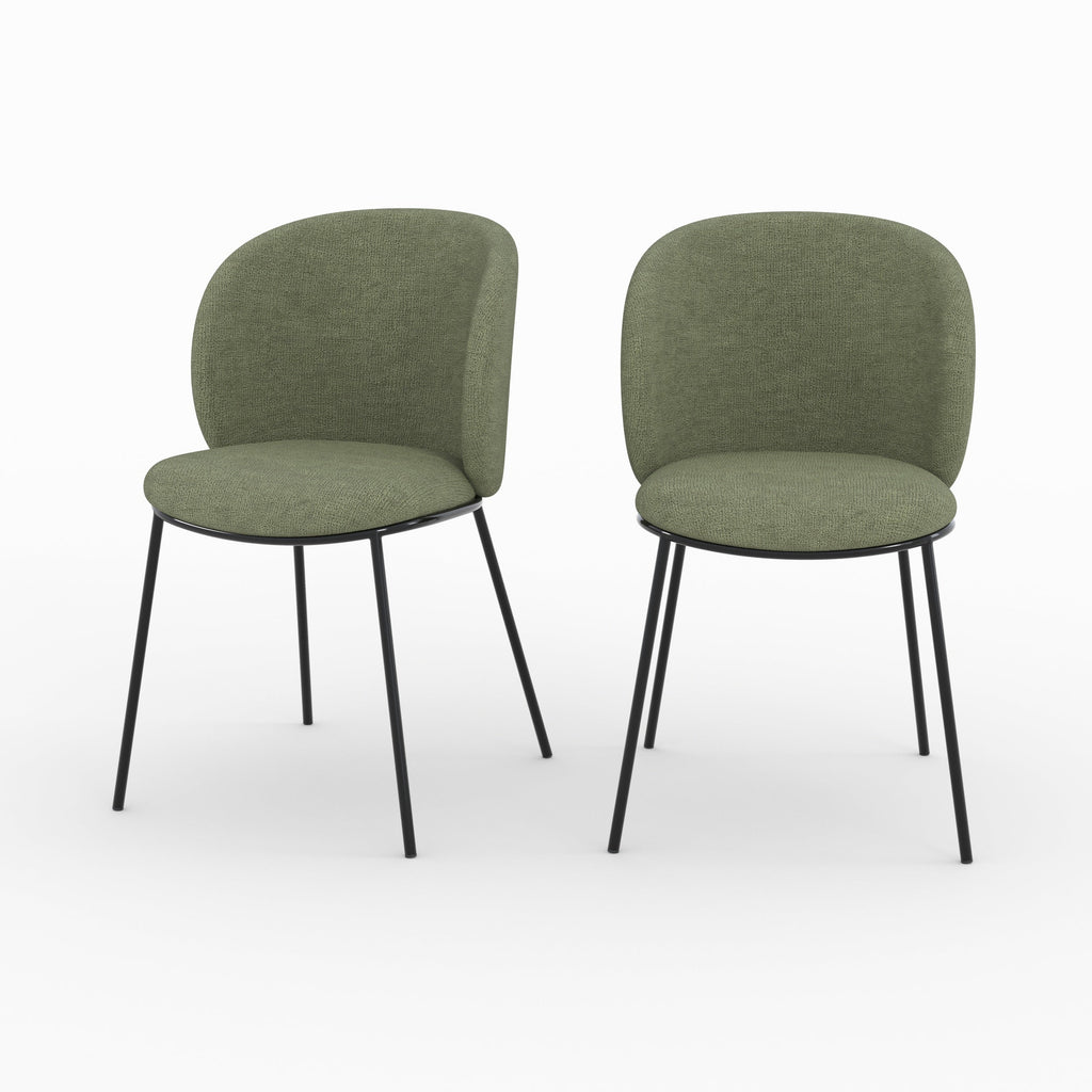 Bulle - Lot De 2 Chaises En Tissu Vert Kaki, Pieds Métal Noir
