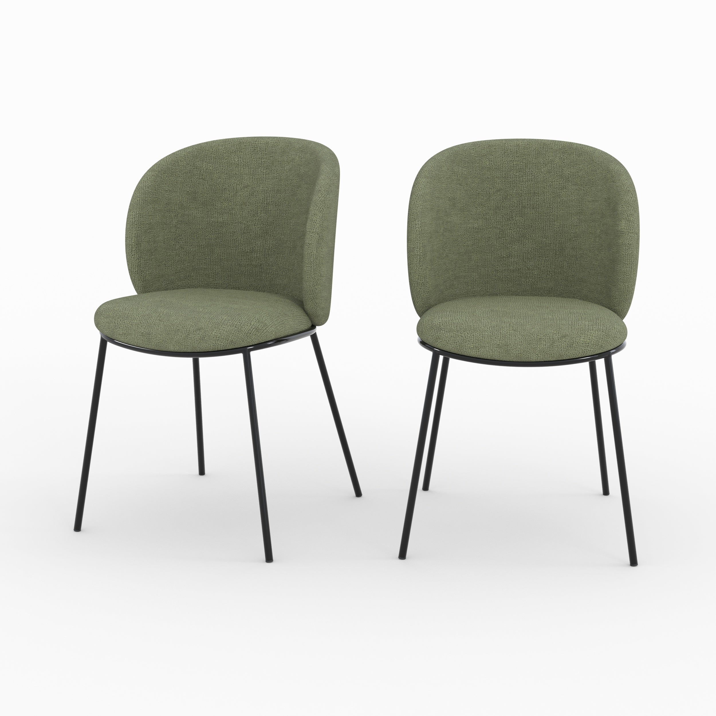 Bulle - Lot De 2 Chaises En Tissu Vert Kaki, Pieds Métal Noir