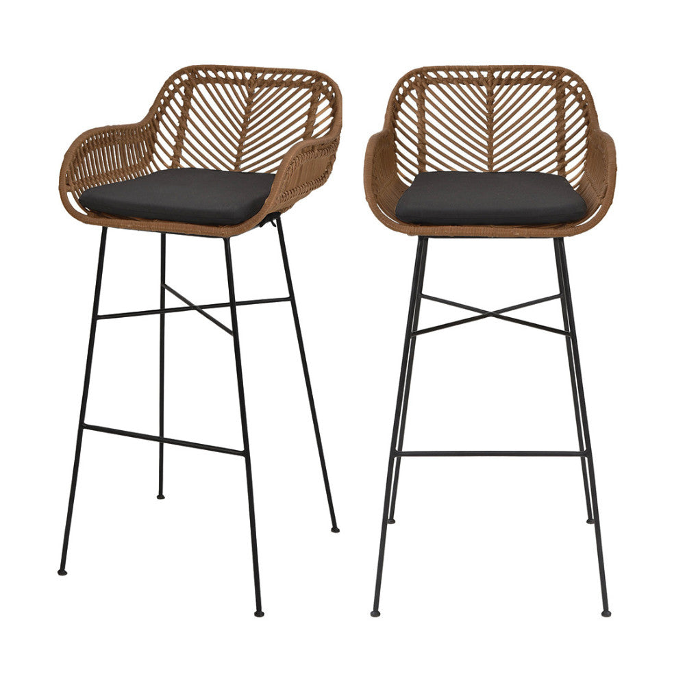 Nunuhai - Set of 2 Bar Stools - Rattan - Dark Wood