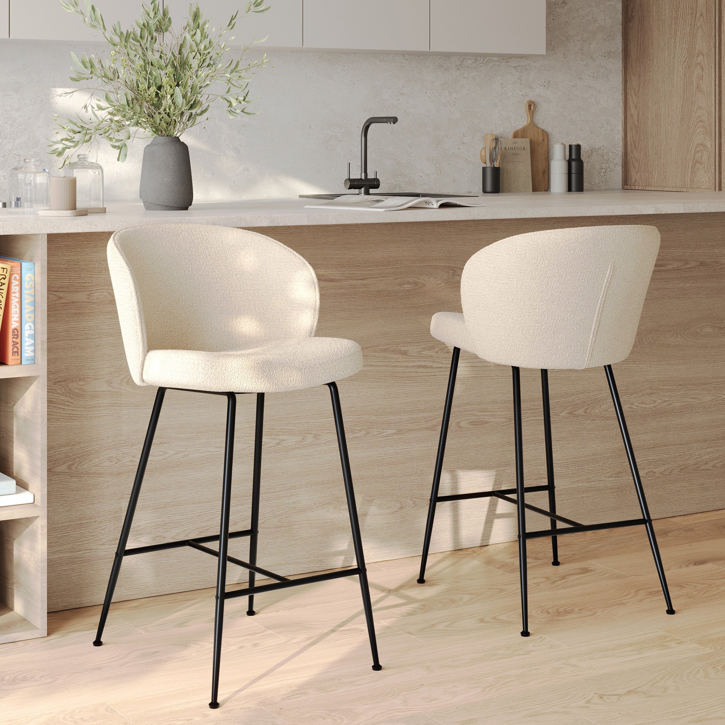Groom - Lot De 2 Chaises Pour Îlot Central En Tissu Bouclé Beige