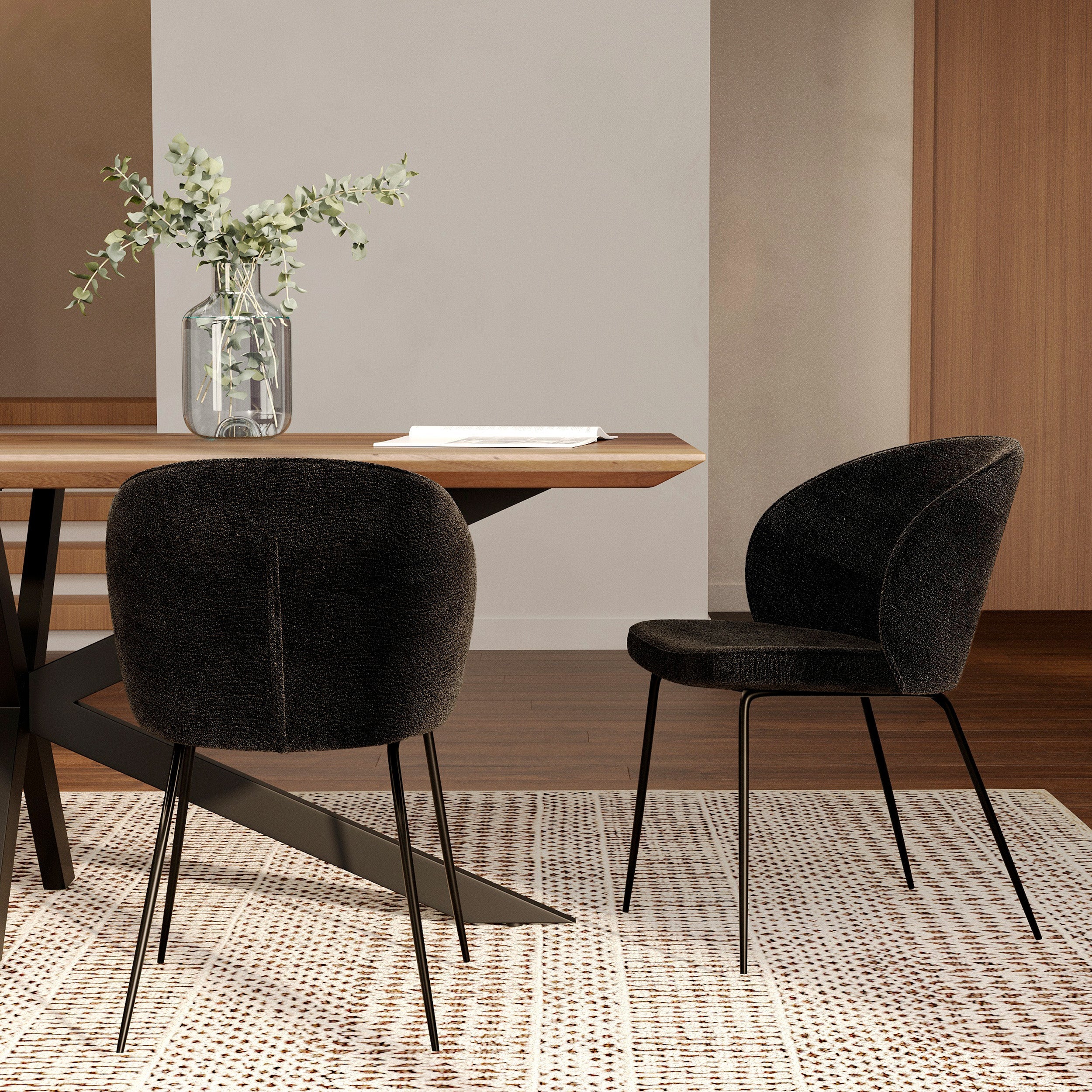 Groom - Lot De 2 Chaises En Tissu Bouclé Noir Et Pieds En Métal