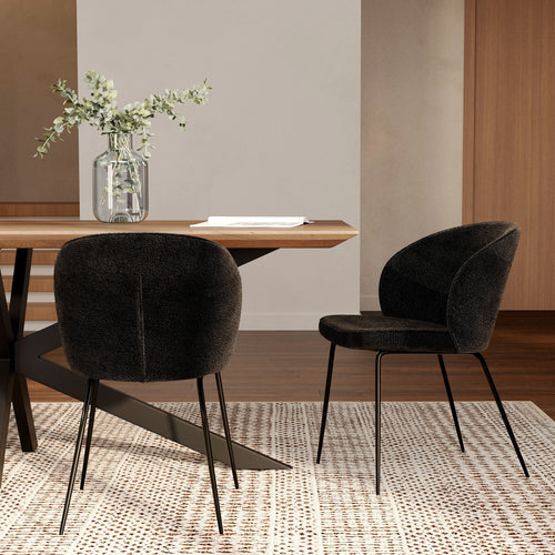Groom - Lot De 2 Chaises En Tissu Bouclé Noir Et Pieds En Métal