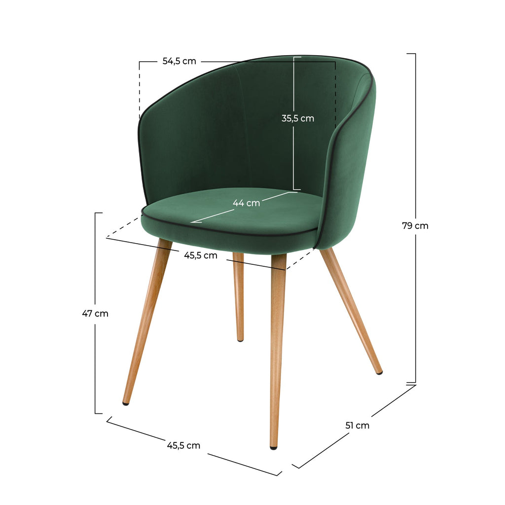 Chiara - Juego de 2 sillas de terciopelo verde