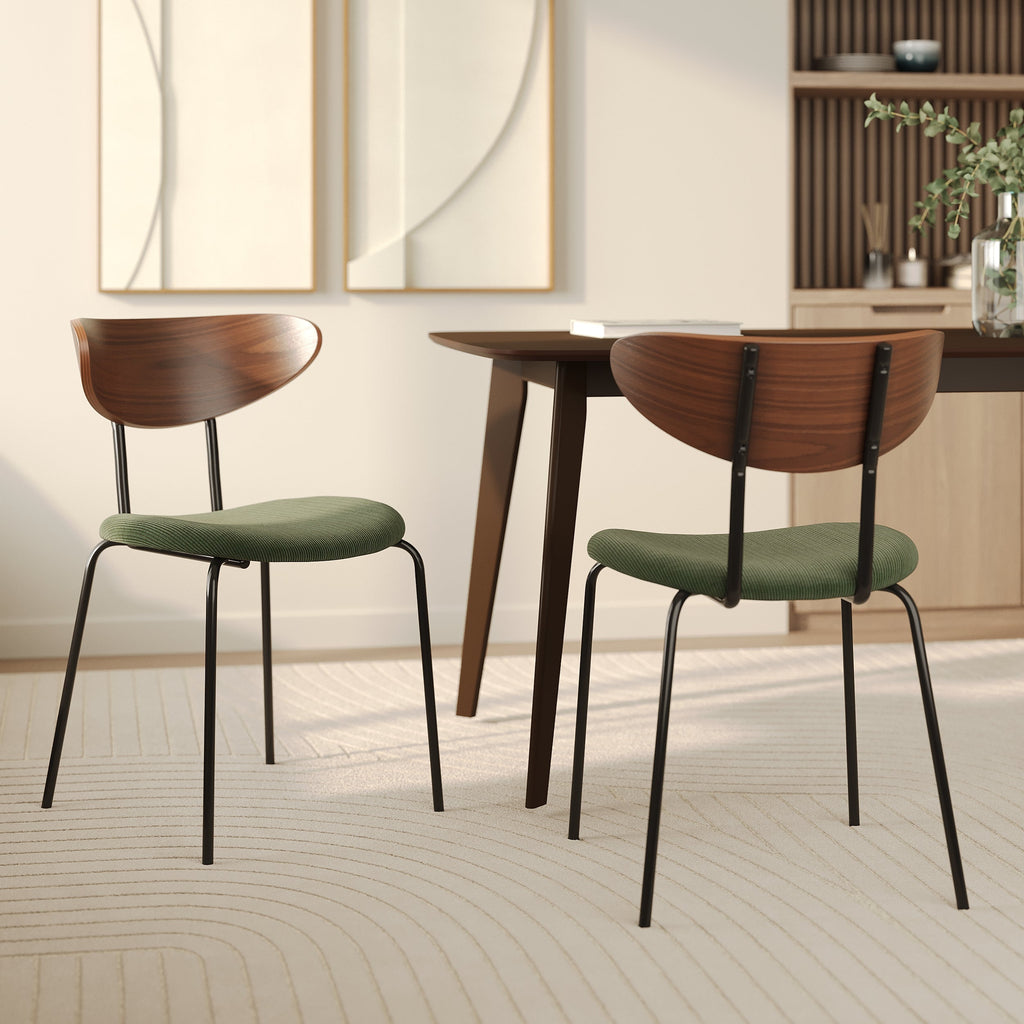 Jade - Set of 2 Chairs in Khaki Green Corduroy and Walnut Back