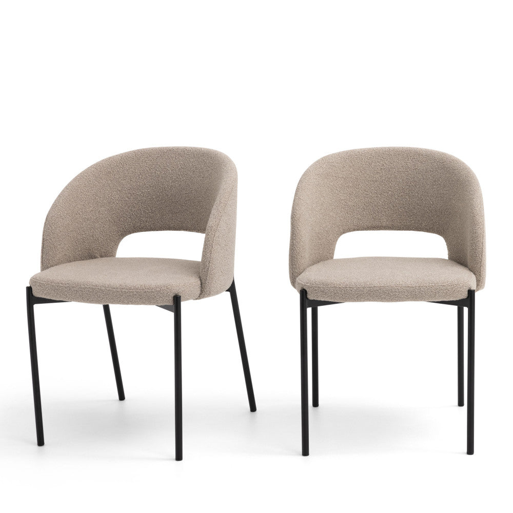 Soren - Lote de 2 sillas - Tejido bouclé y metal - Beige jaspeado
