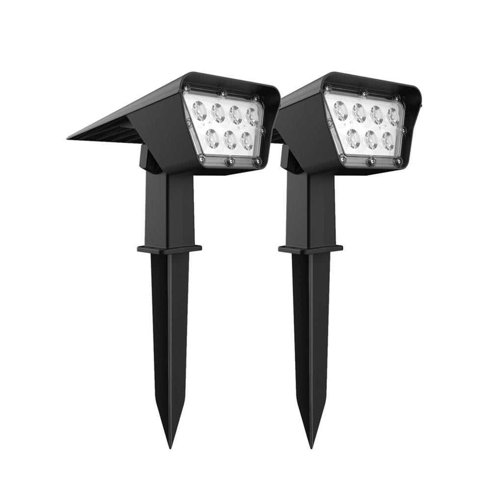 Set of 2 solar spotlights 2-in-1 projector stake or wall mount rectangular powerful dimmable white LED CURTIS H31.5cm - REDDECO.com