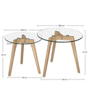 Vénus - Lot De 2 Tables Basses Rondes En Verre Et Bois D'Hévéa