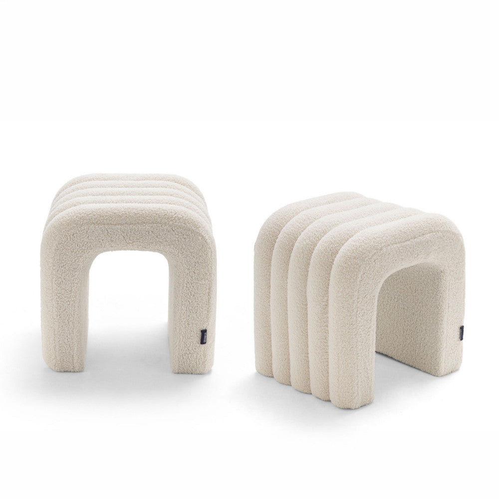 Mui - Lote de 2 taburetes acolchados - Tejido bouclé - Blanco