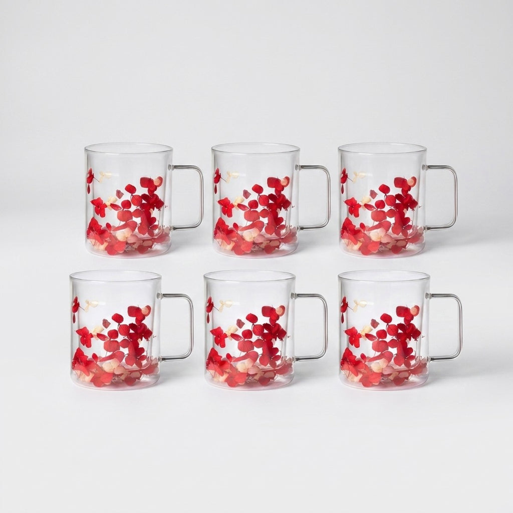 Flovers Petals - Lot De 6 Mugs - H11 Cm - Blanc/Rouge