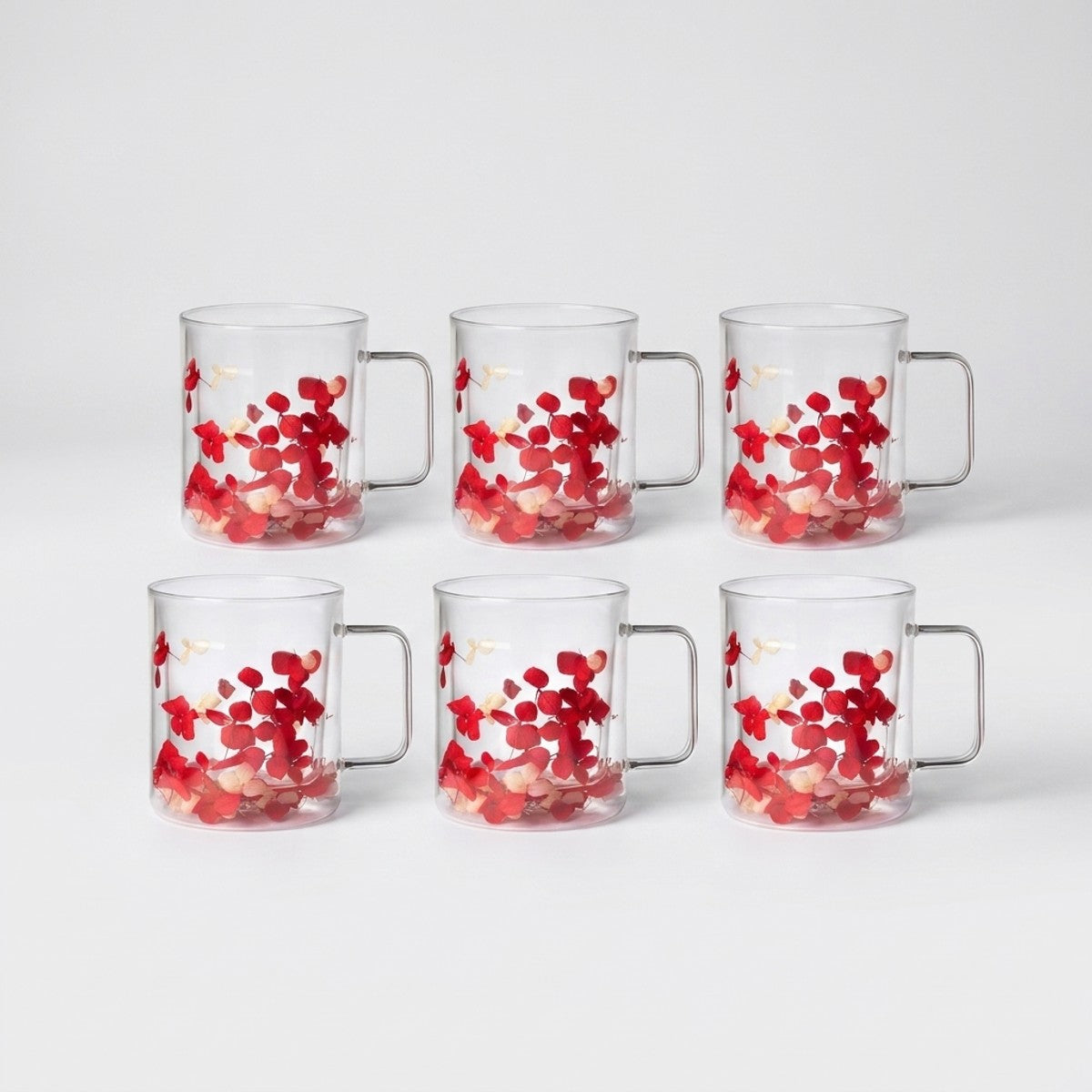 Flovers Petals - Lot De 6 Mugs - H11 Cm - Blanc/Rouge