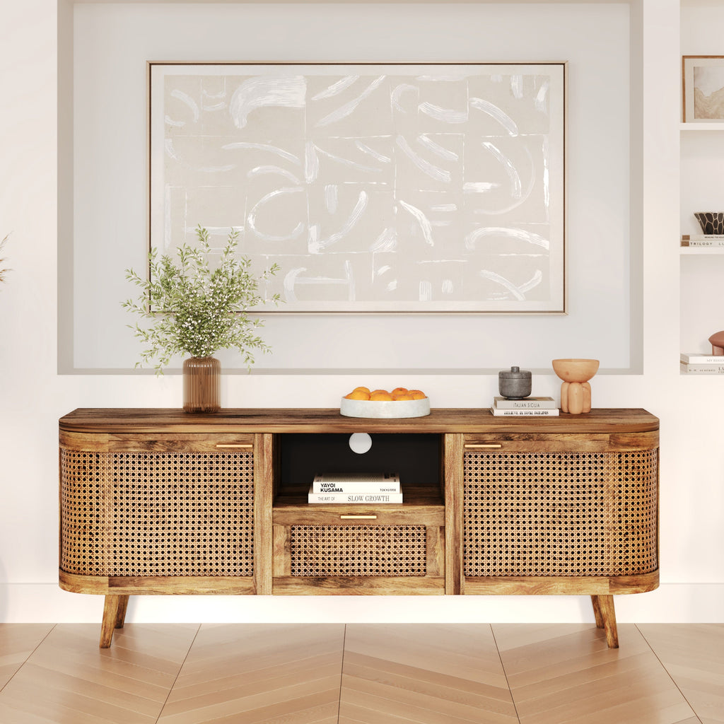 Wava - Mueble Tv De Madera De Mango Y Enrejado