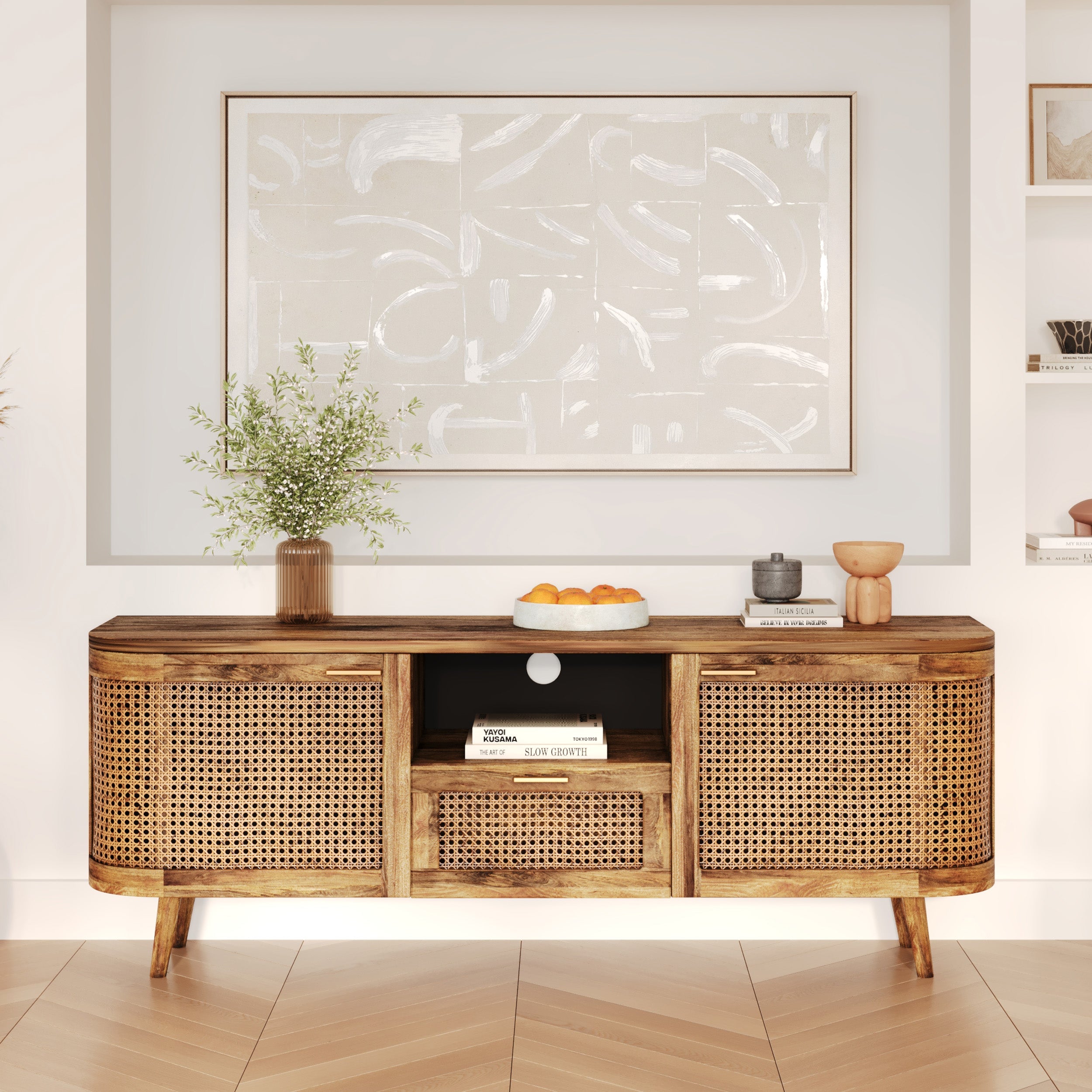 Wava - Mueble Tv De Madera De Mango Y Enrejado