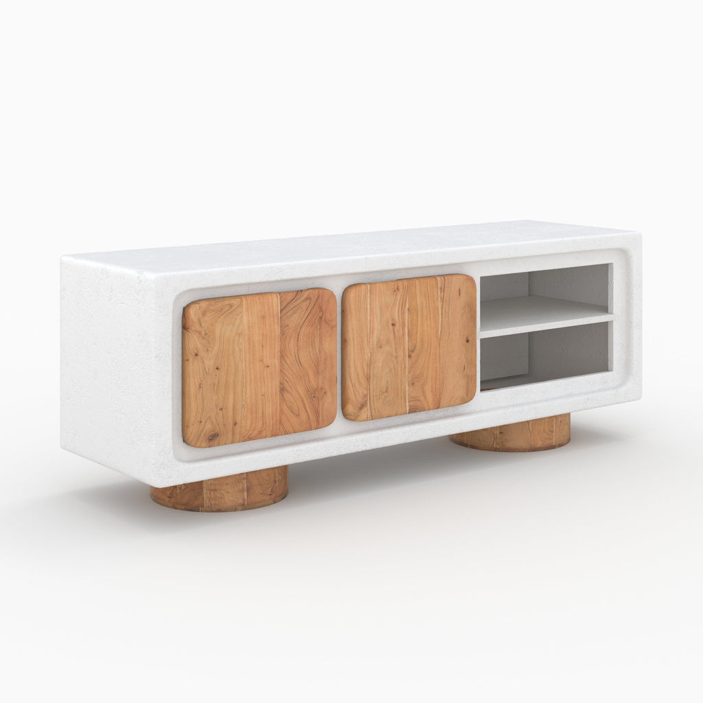 Eden - Tv Unit in Off-White Concrete and Acacia Wood