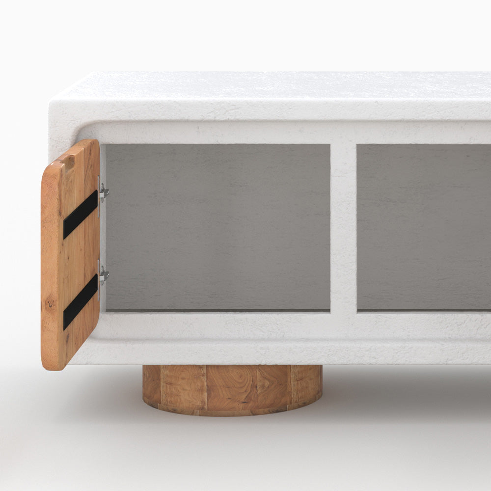 Eden - Tv Unit in Off-White Concrete and Acacia Wood