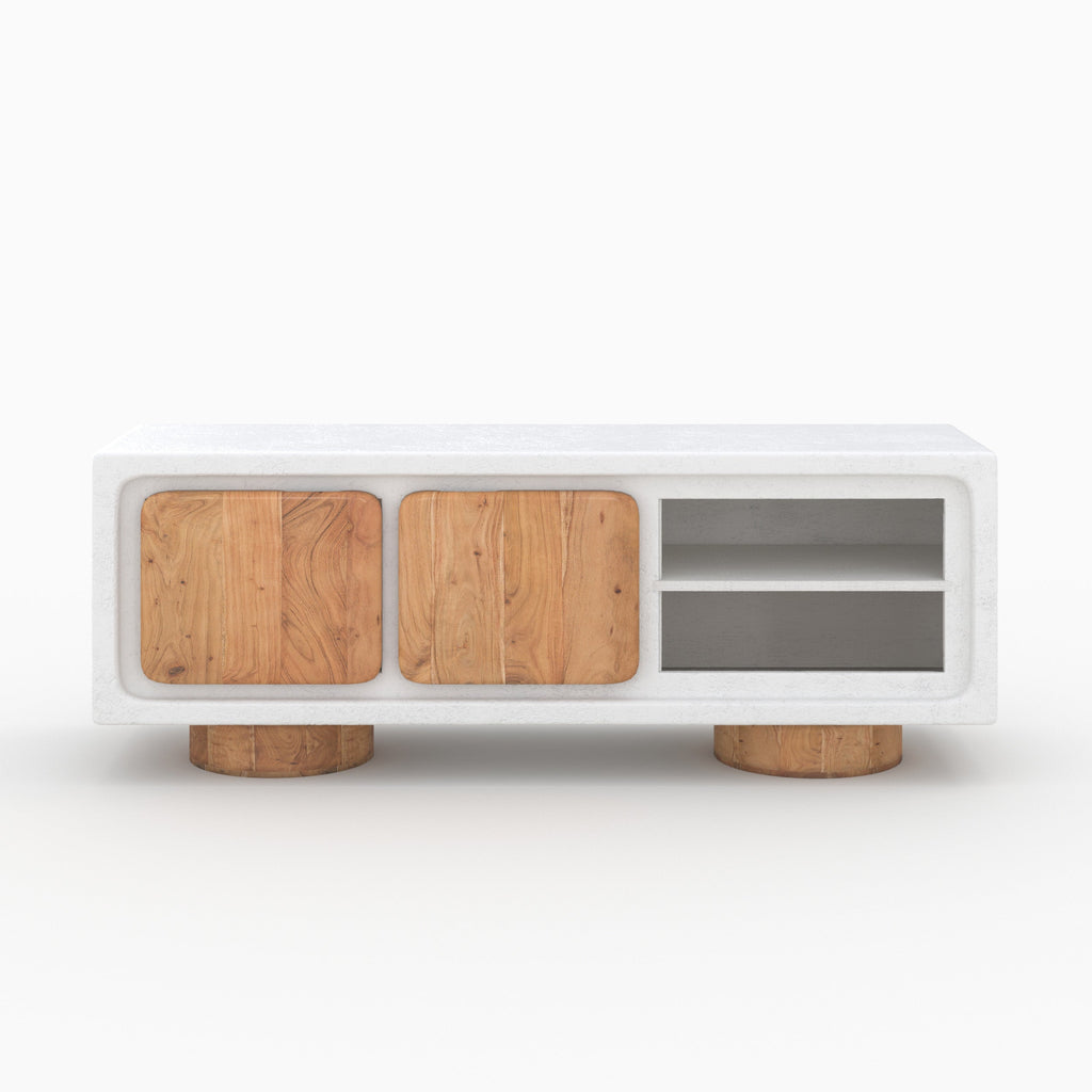 Eden - Tv Unit in Off-White Concrete and Acacia Wood