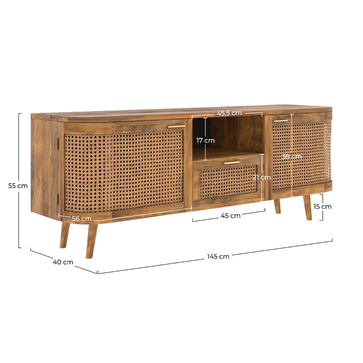 Wava - Mueble Tv De Madera De Mango Y Enrejado