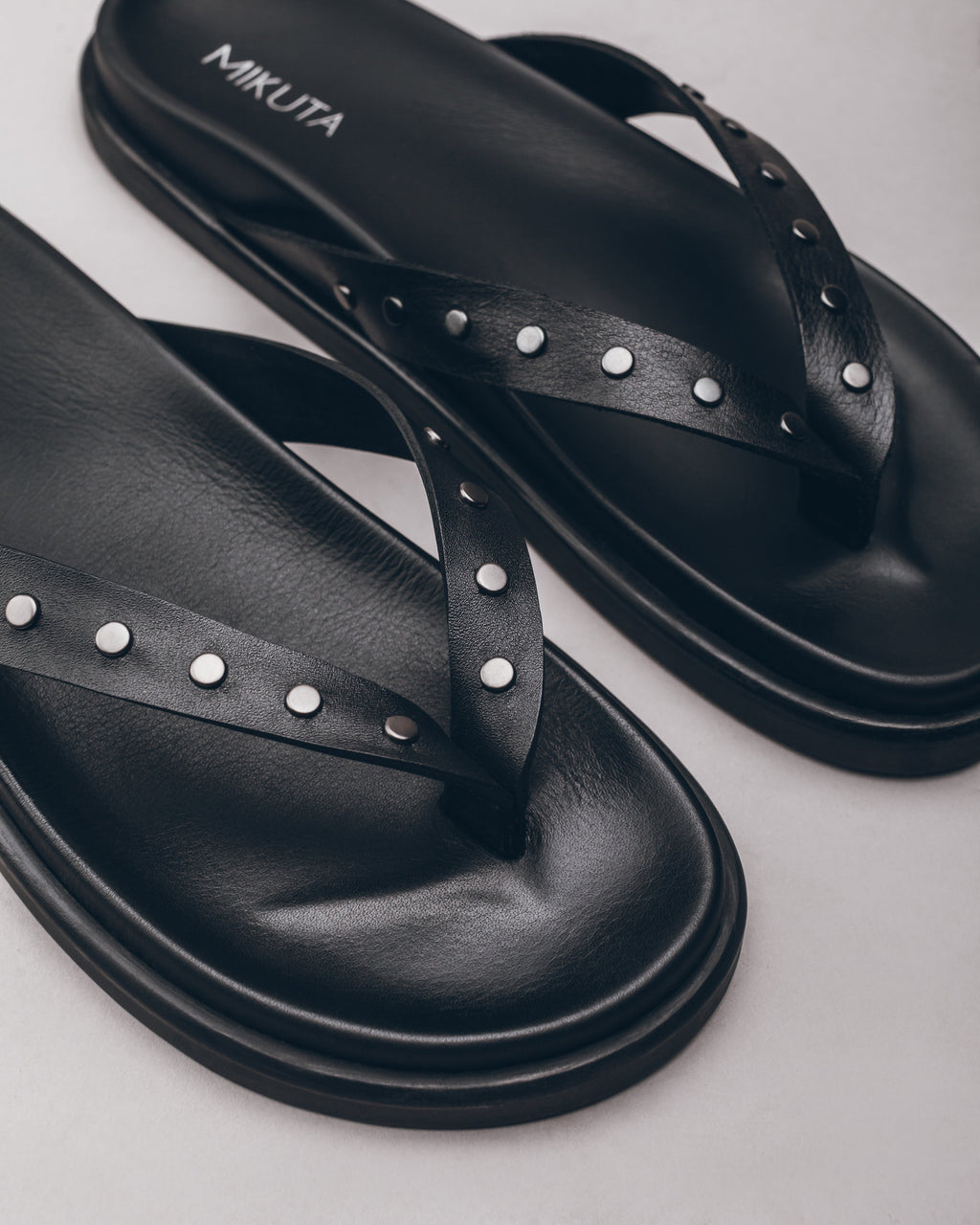 Black Studded Leather Sandals - Product photo