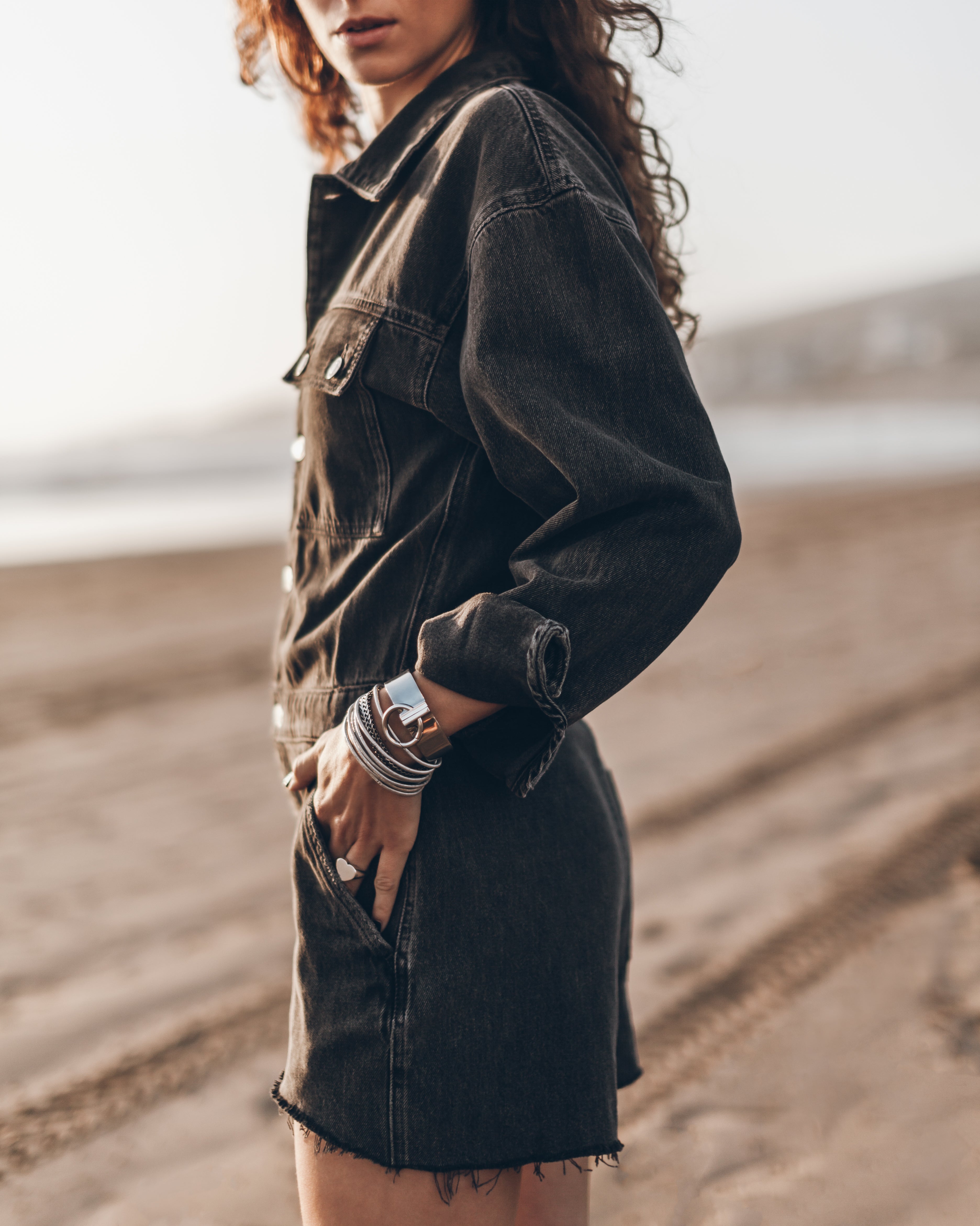 Charcoal Short Denim Jumpsuit - Product photo