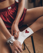 MIKUTA calcetines de corazón blanco roto - calcetines acogedores del Día de San Valentín