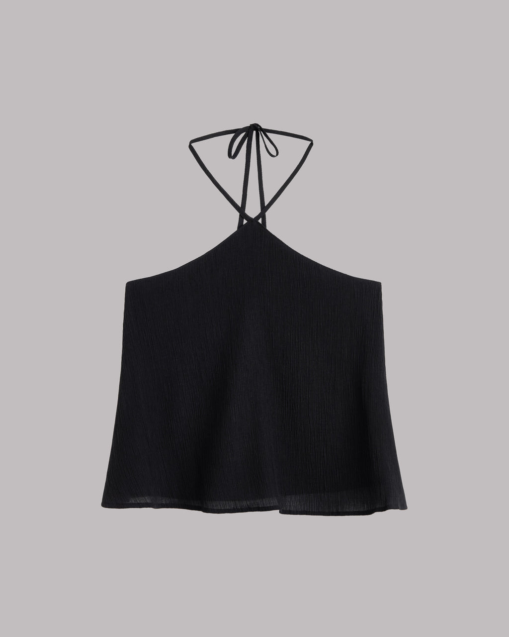 Top halter negro sobre fondo gris