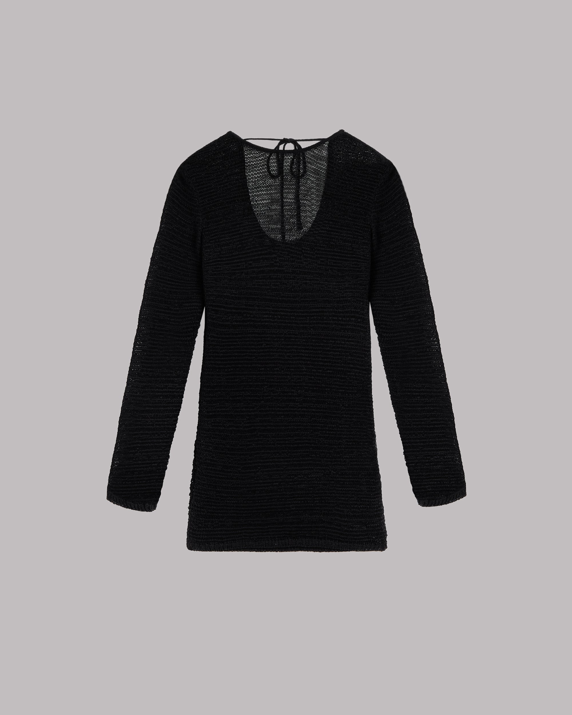The Black Knitted Low Back Longsleeve Dress Product Shot - Product photo