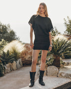 The Black Short Linen Bat Dress - Product photo