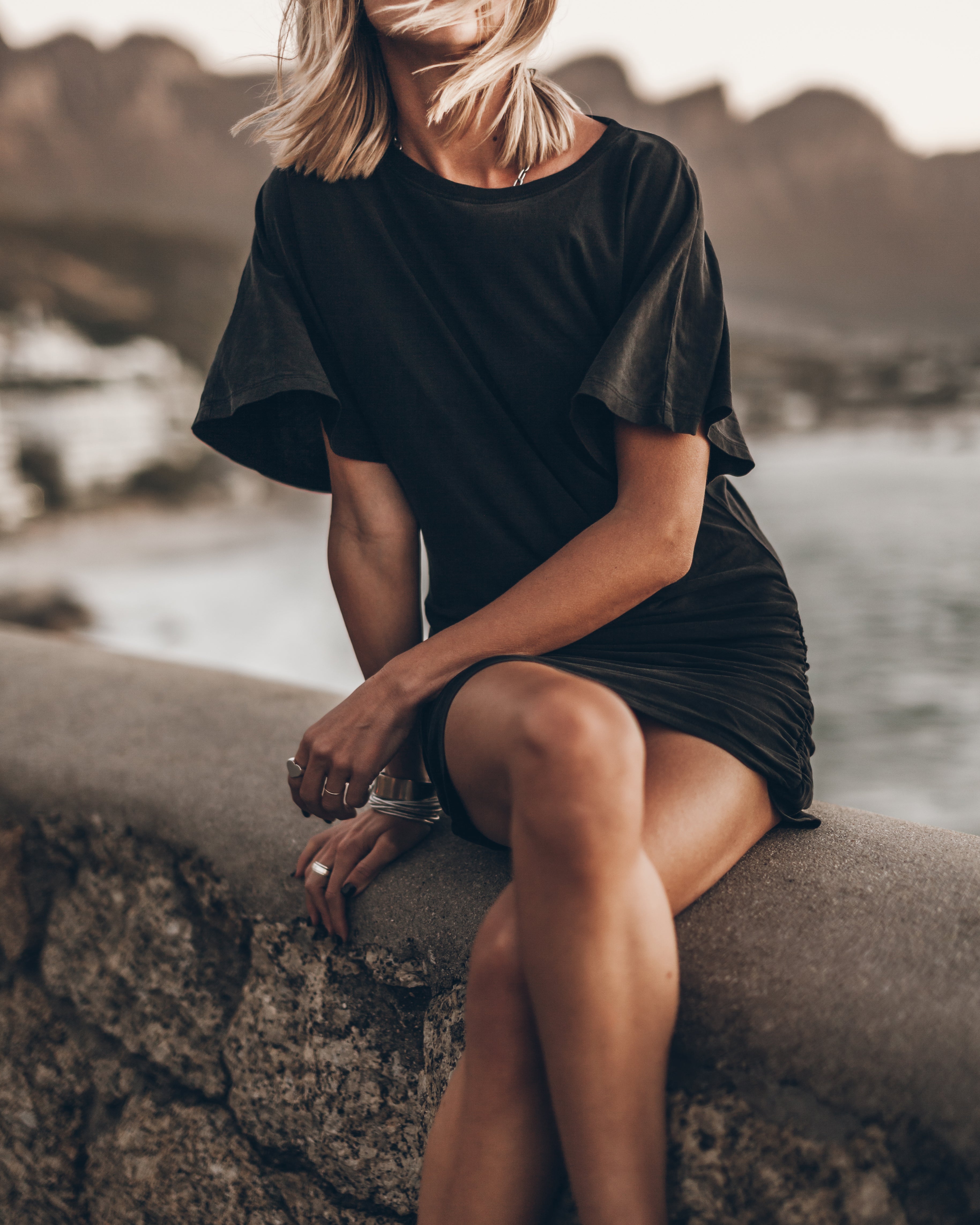The Dark Short Draped T-Shirt Dress