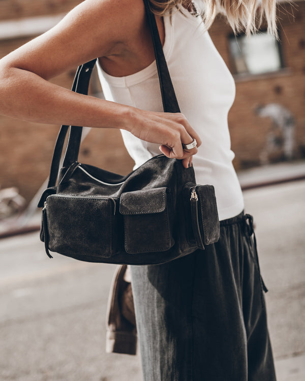 The Dark Suede Minou Bag The White Standard Tank Top The Black Breezy Pants Los Angeles Californi...