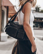 The Dark Suede Minou Bag The White Standard Tank Top The Black Breezy Pants Los Angeles Californi...