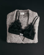 Grey alpaca cardigan with black bralette - Valentine's loungewear set