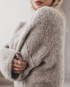 Grey alpaca cardigan with heart ring - romantic Valentine's styling