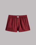 Red crinkle boxer shorts product shot - romantic Valentine's sleepwear