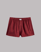 Red crinkle boxer shorts product shot - romantic Valentine's sleepwear