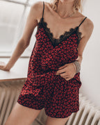 Red hearts crinkle top close-up - Valentine's romantic lace top