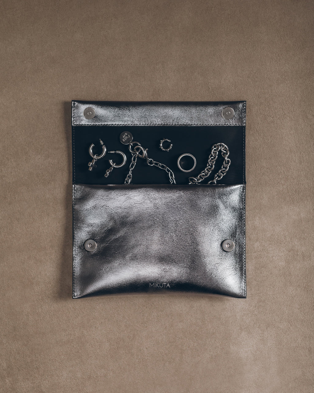 The Silver Leather Essentials Pouch Product Shot - Product photo