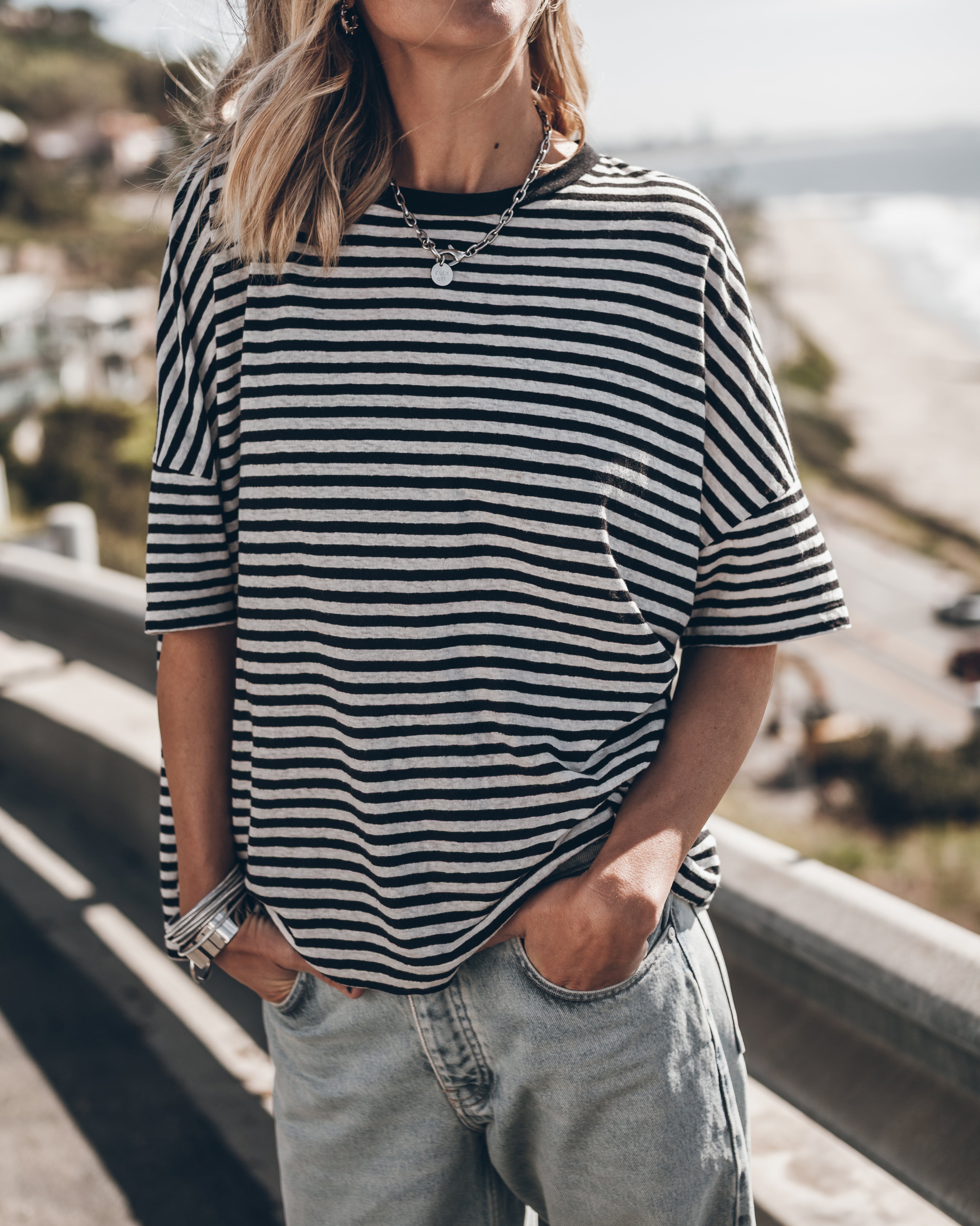 T-Shirt The Striped Long Loose Thin Linen