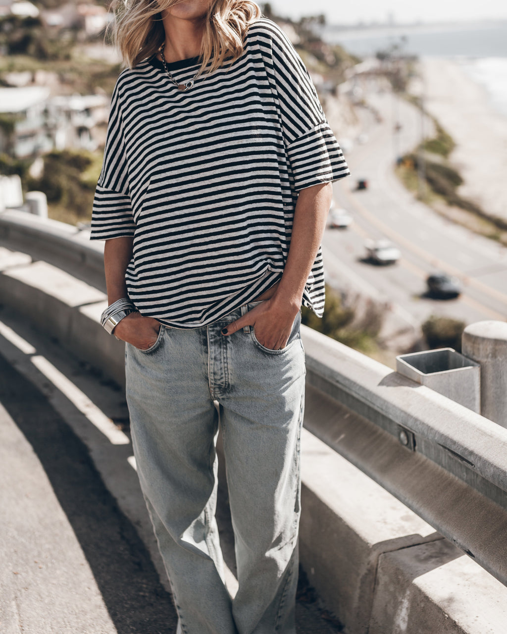 T-Shirt The Striped Long Loose Thin Linen