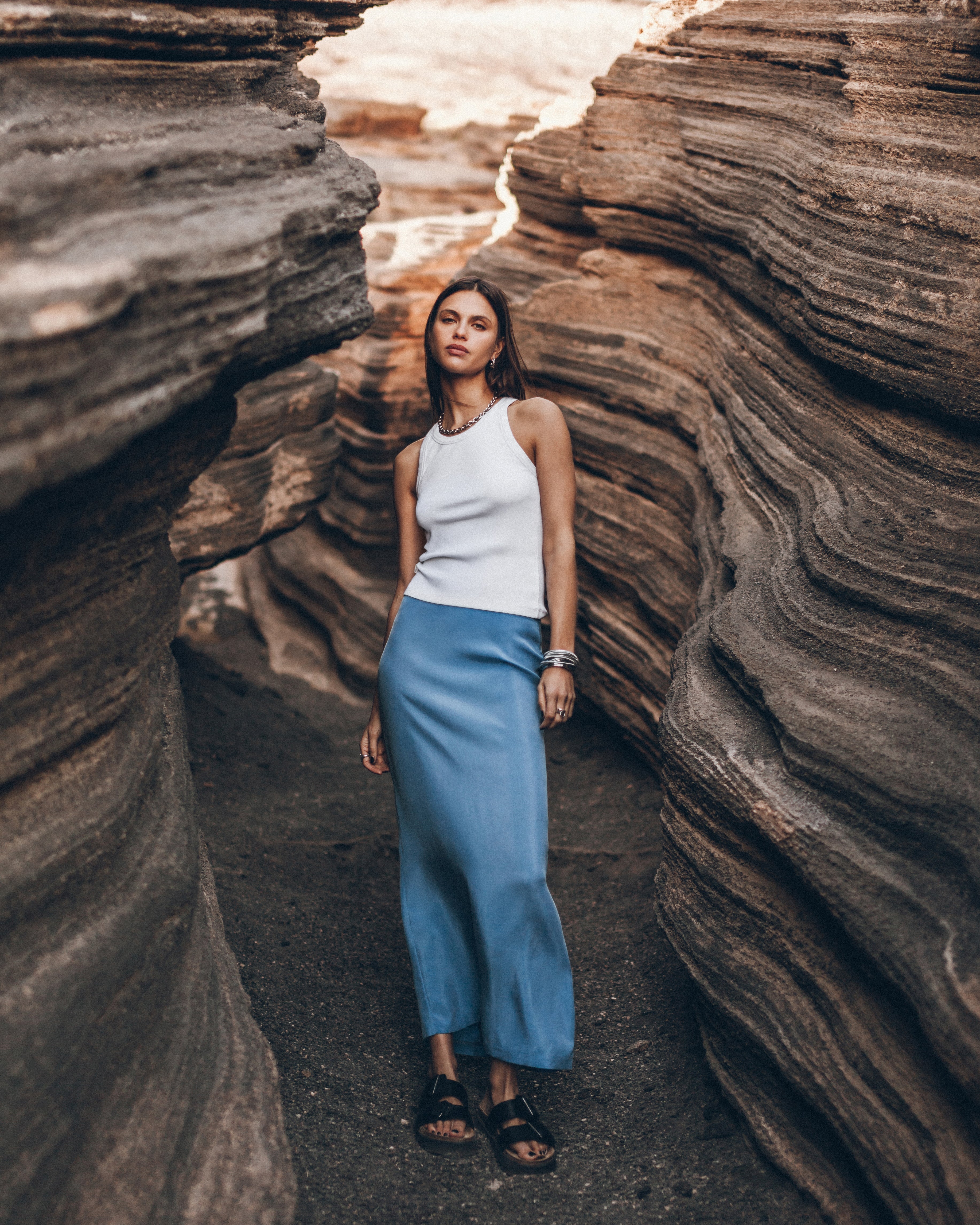 The White Standard Tank Top The Blue Long Cupro Slip Skirt Desert California - Product photo