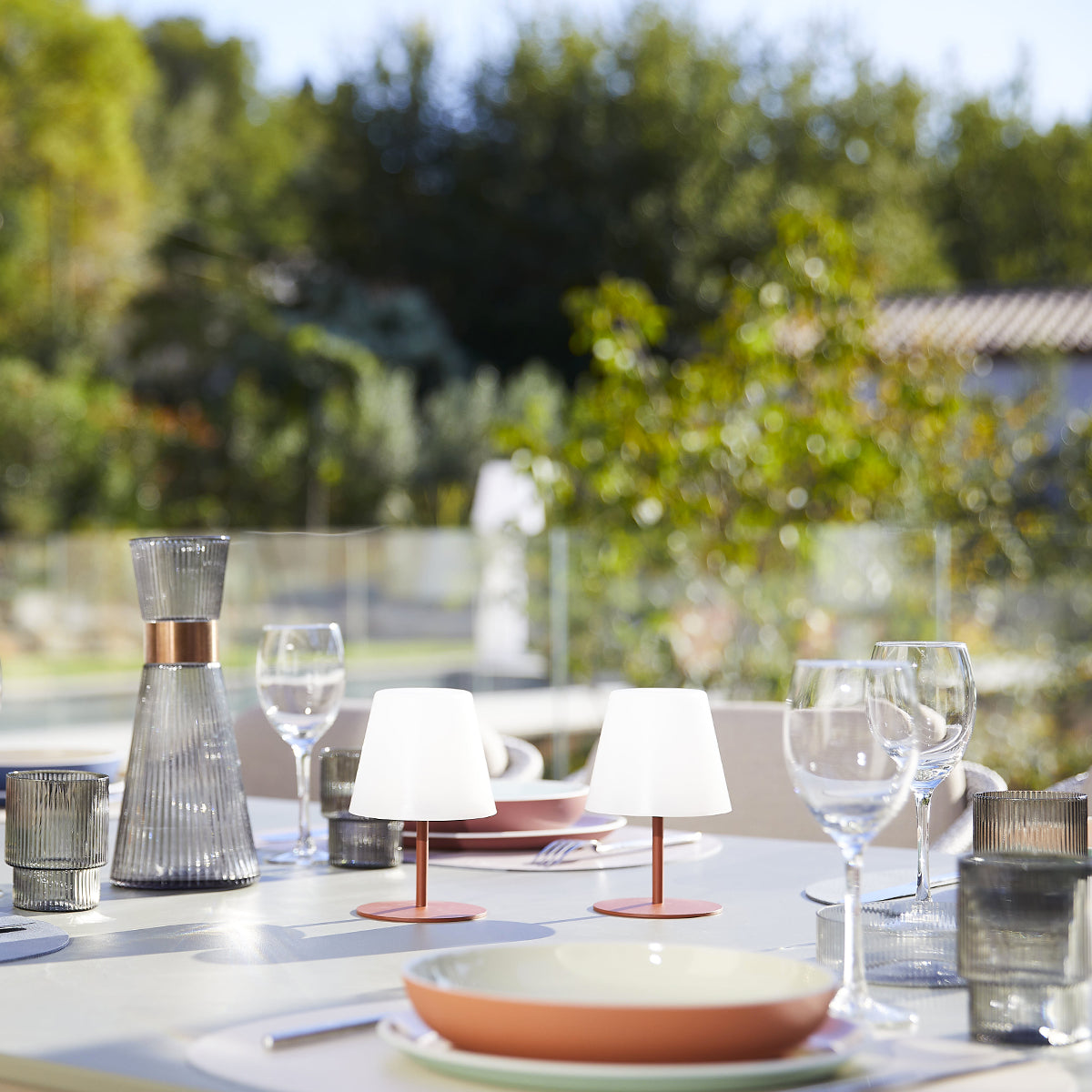Twins - Lampe De Table Sans Fil - Acier - Terracotta