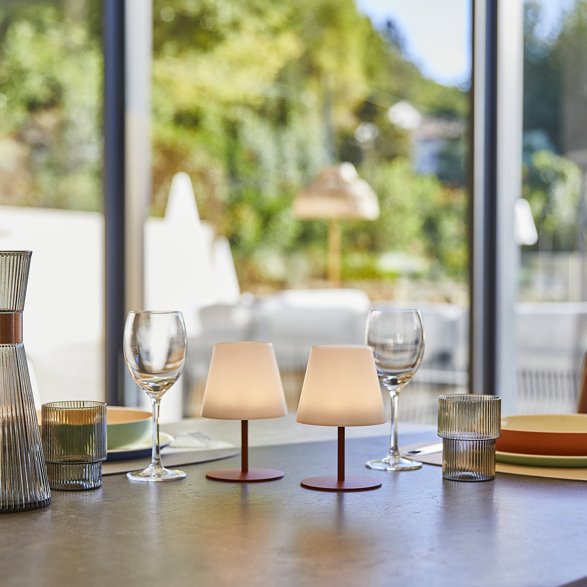 Twins - Lampe De Table Sans Fil - Acier - Terracotta