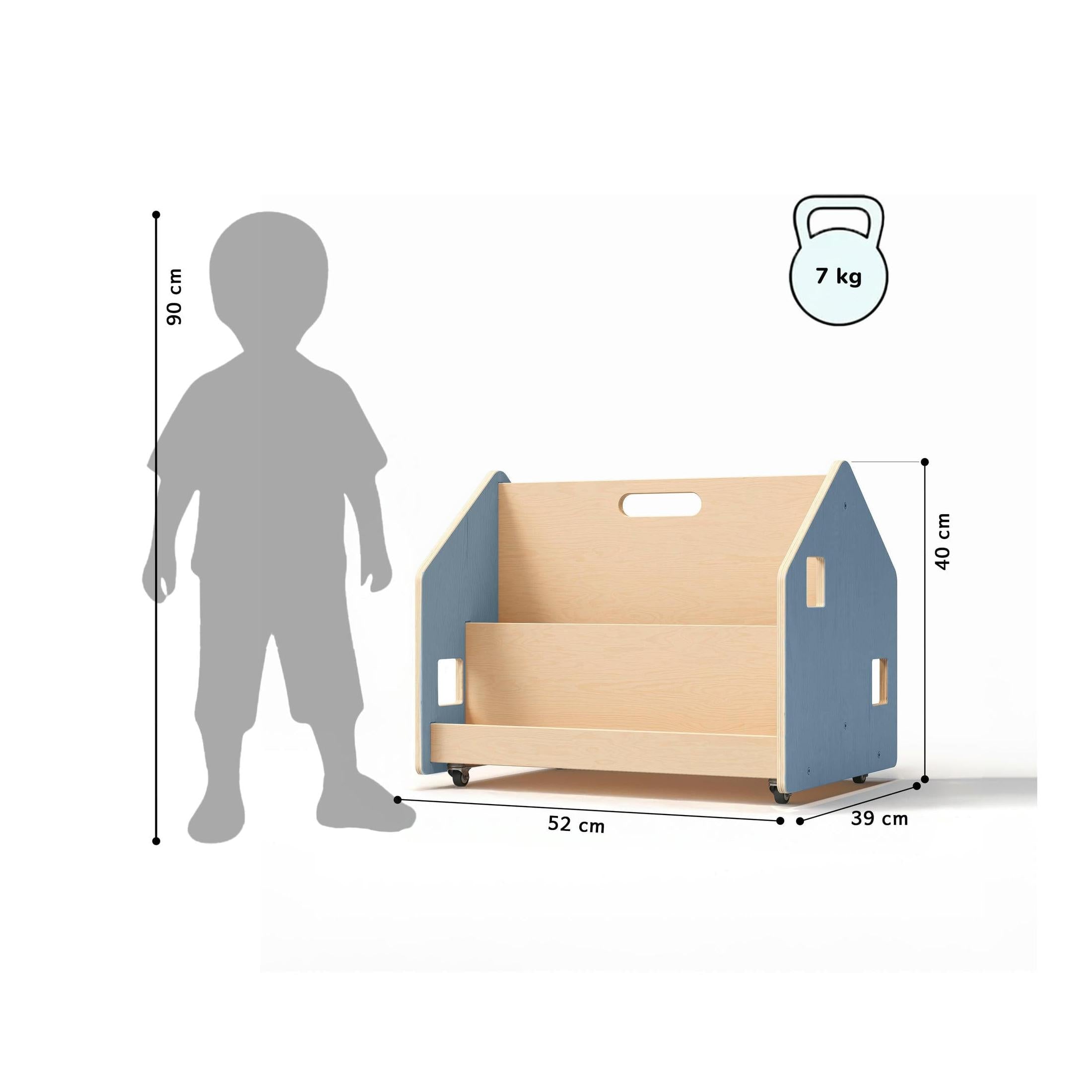 Kids' Double-Sided Bookcase On Wheels – Light Blue