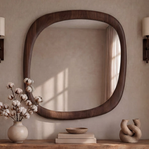 Yoko - Miroir Carré En Placage Noyer