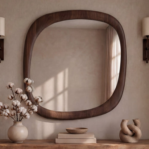 Yoko - Miroir Carré En Placage Noyer