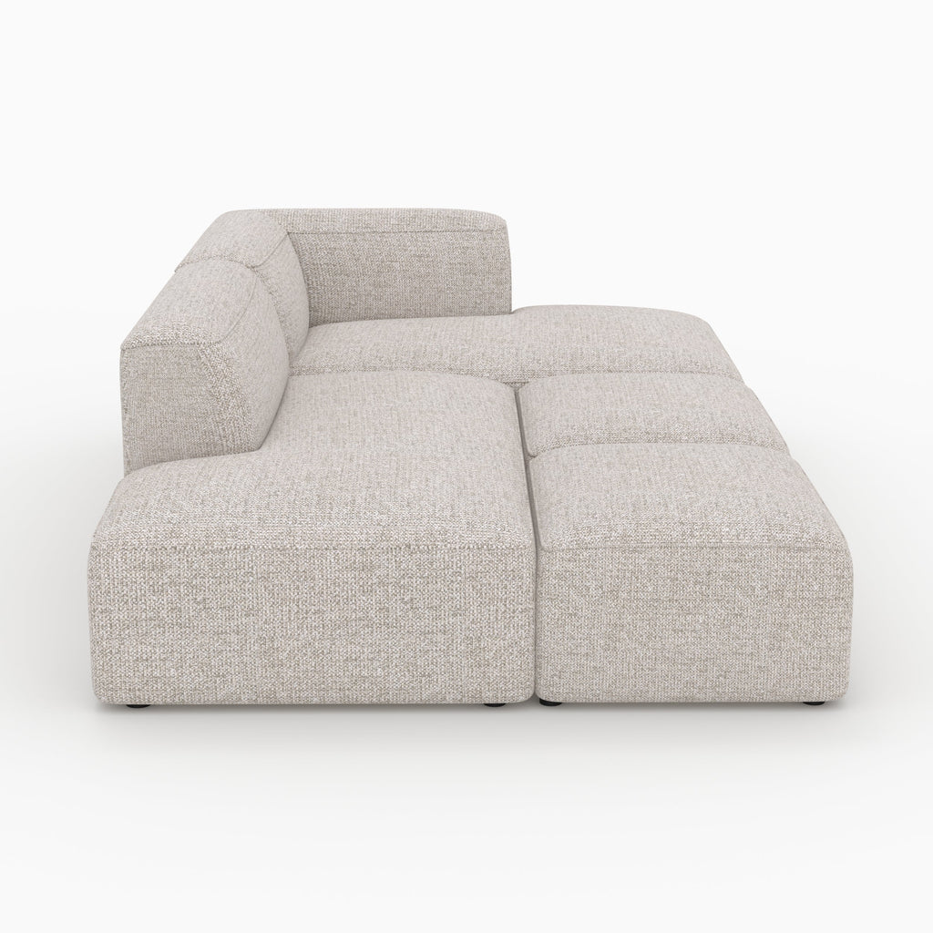 Hestia - Canapé D'Angle Droit Modulable, Tissu Beige 4 Places, 2 Poufs