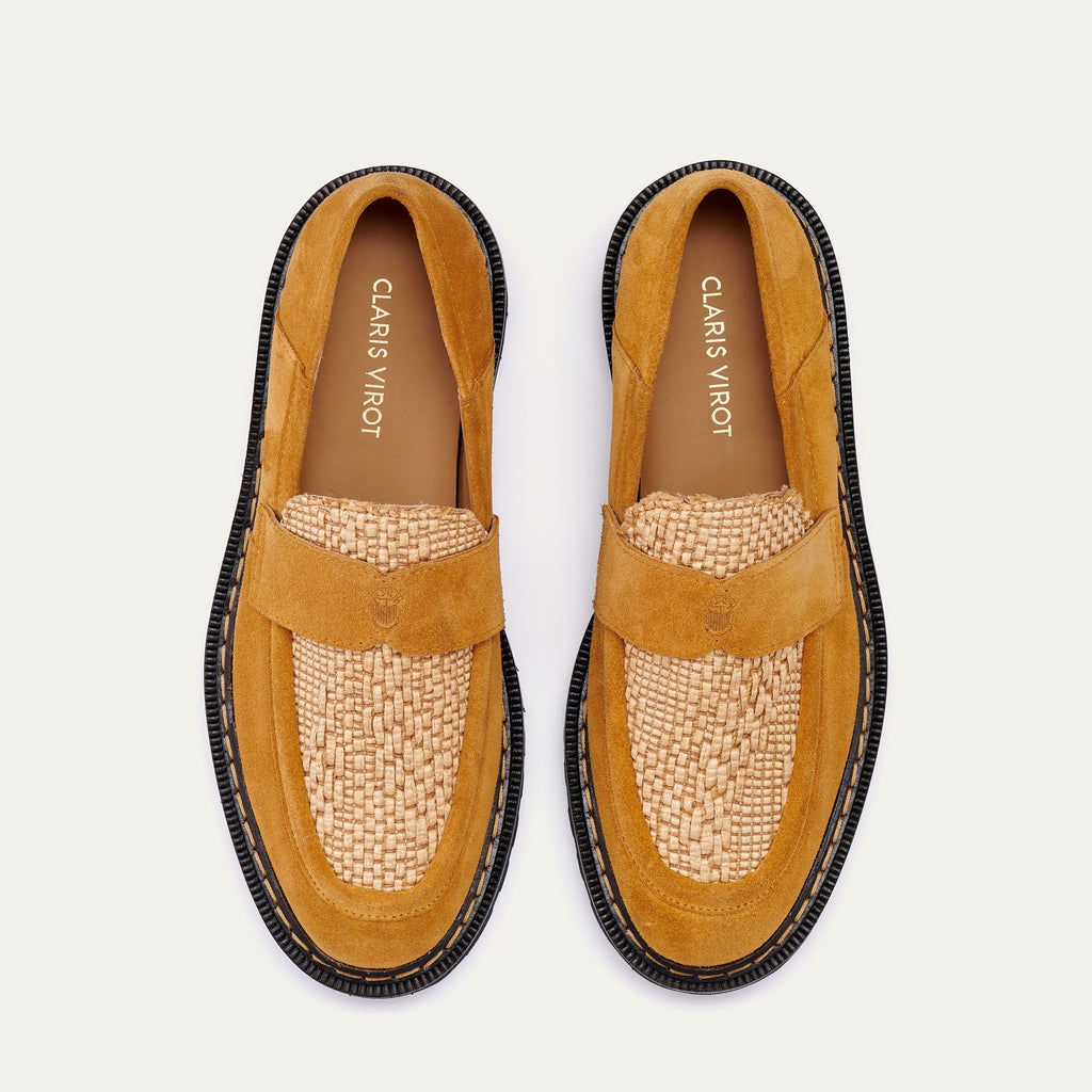 Mia Pecan and Raffia Leather Moccasin