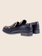 Mocassins Cuir Noir Léopard - Femme