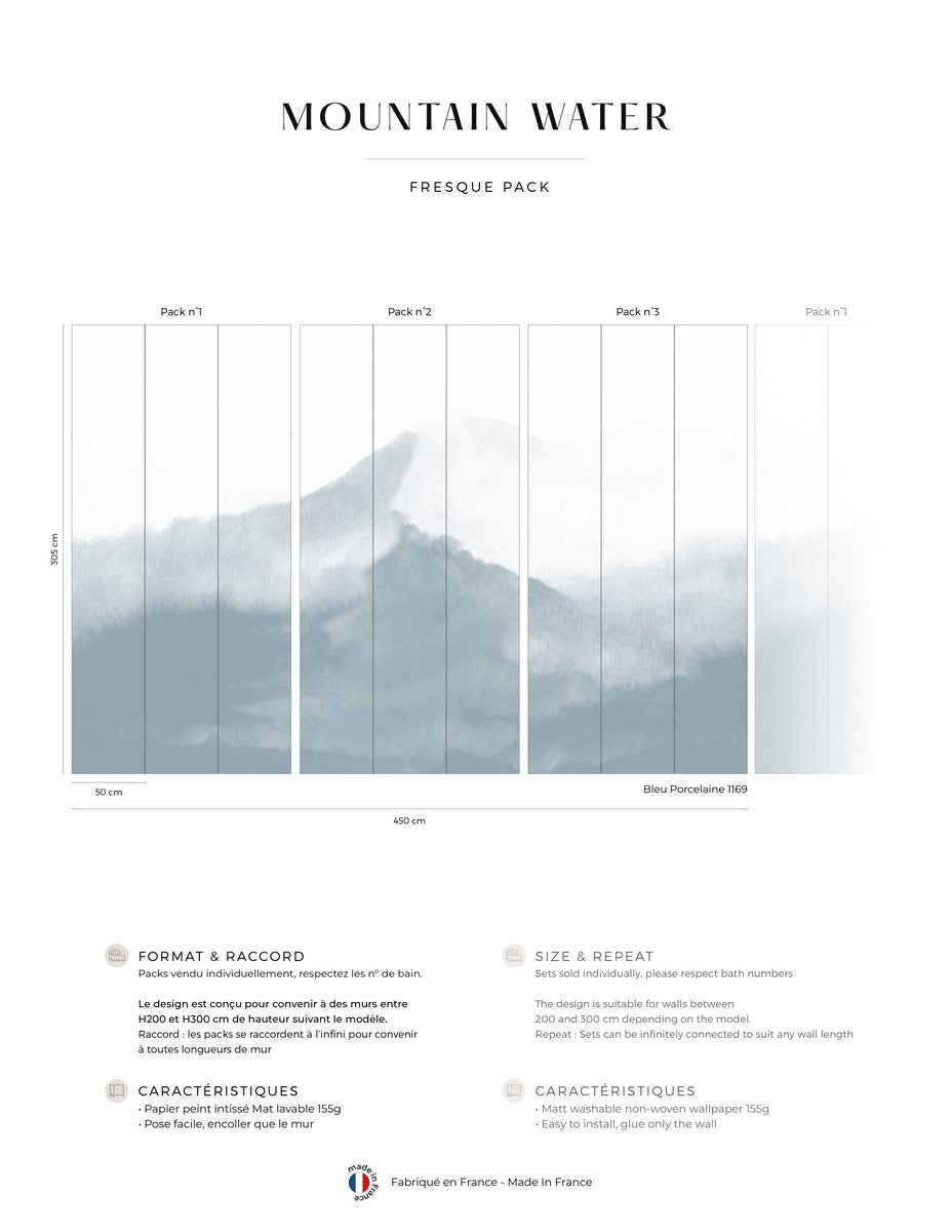 Mural Mountain Water - Bleu Porcelaine