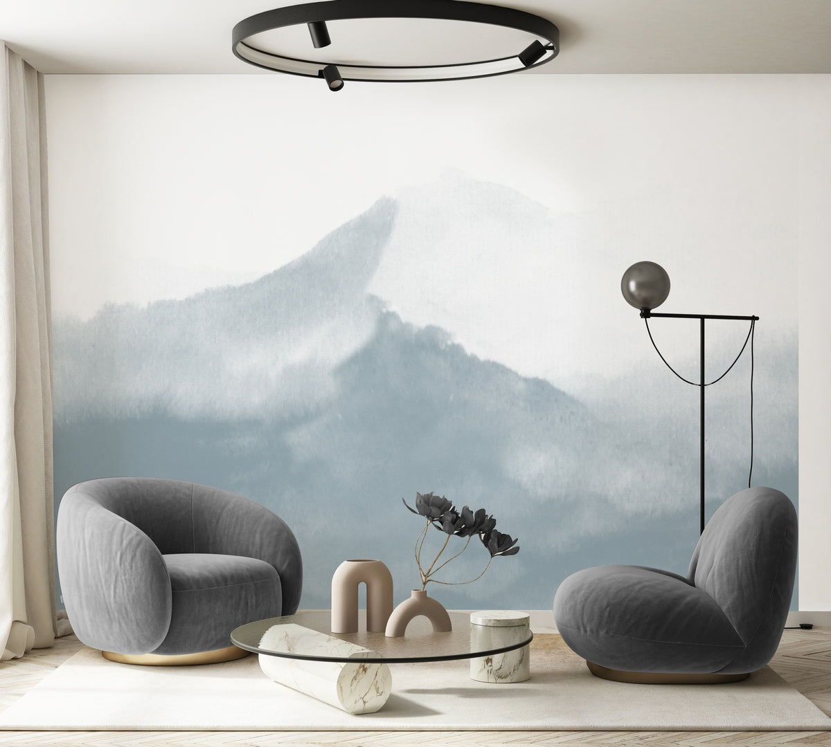 Mural Mountain Water - Bleu Porcelaine