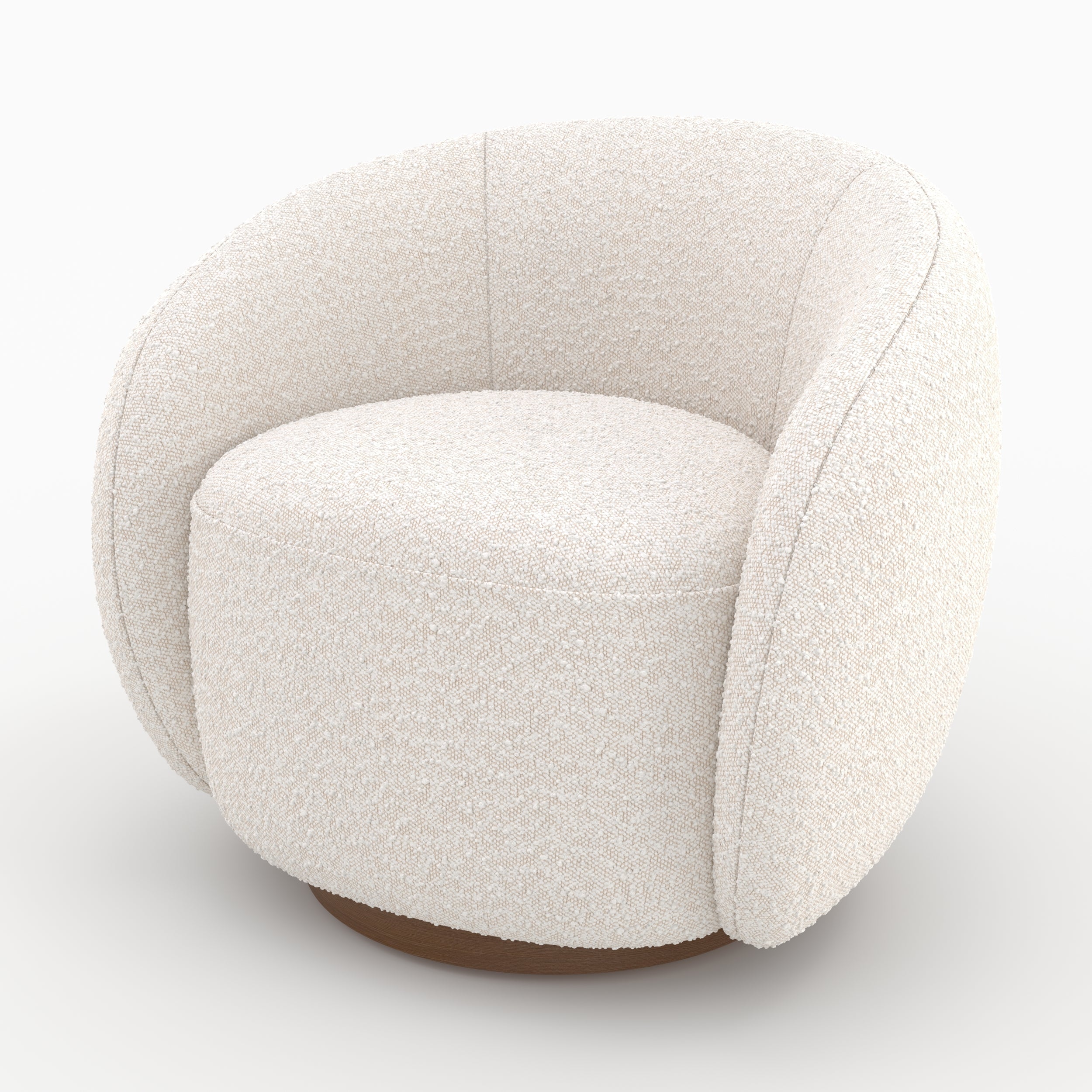 Naya - Swivel Armchair in White Bouclé Fabric